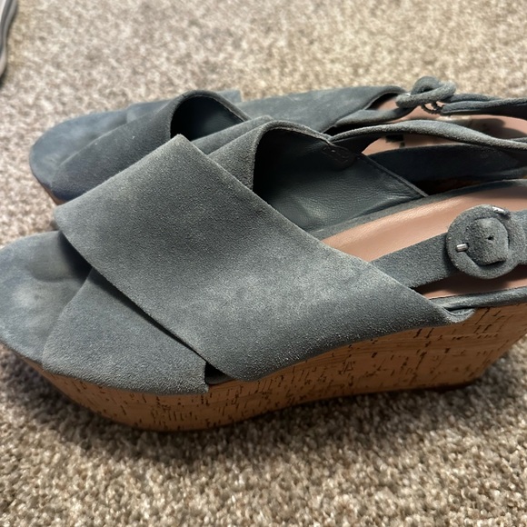 Diane Von Furstenberg Juno Wedge Sandals, Blue Suede, Womens 9 - Picture 2 of 8